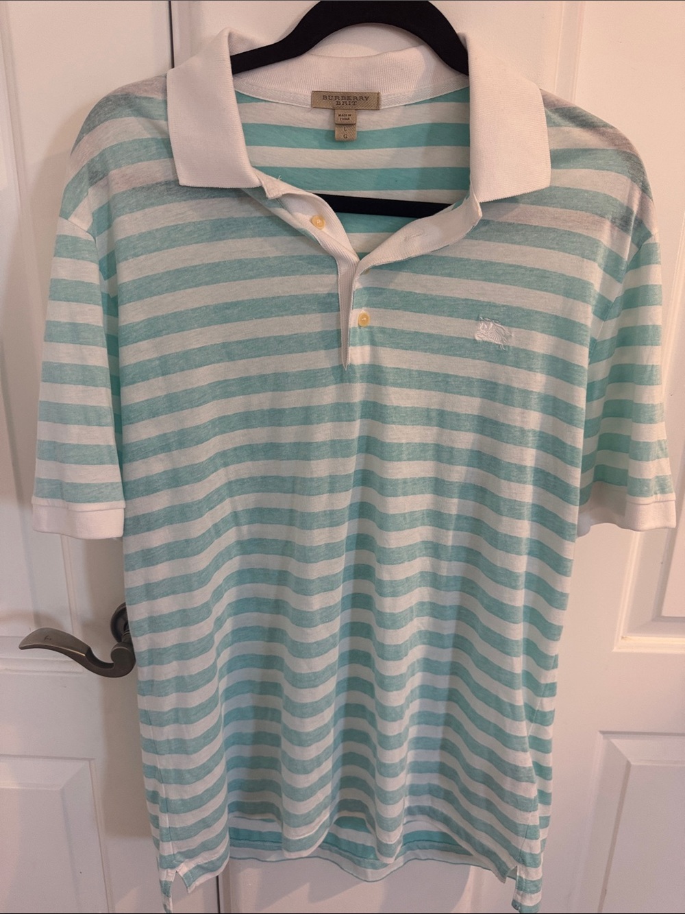 Burberry Mint-Striped Polo with White Collar